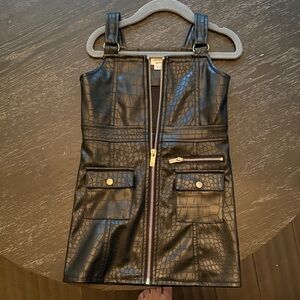 Black Faux Leather Croc-Embossed Dress